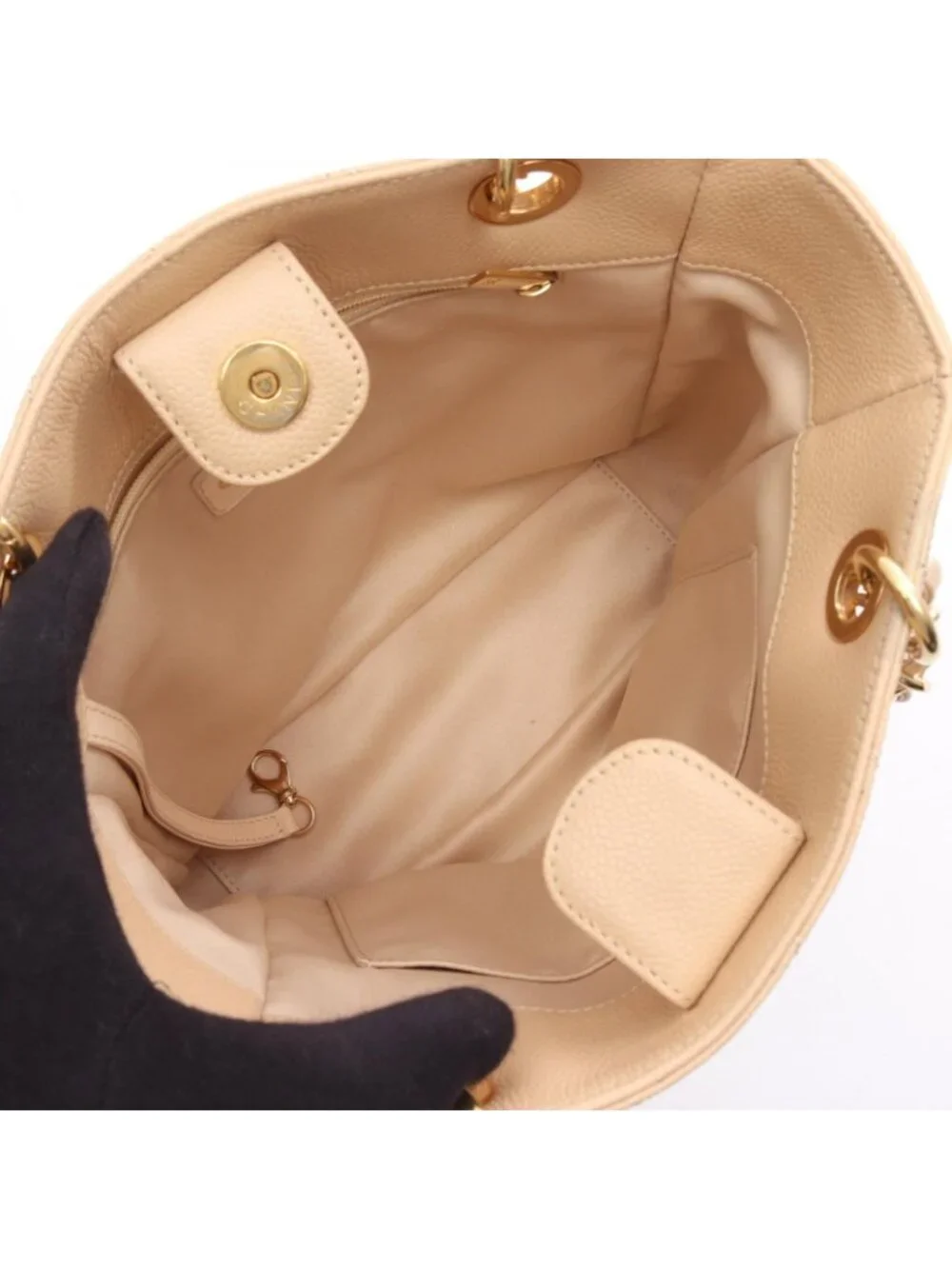 Chanel Tote Quilted Petite Shopping PST Beige Caviar Leather Chain